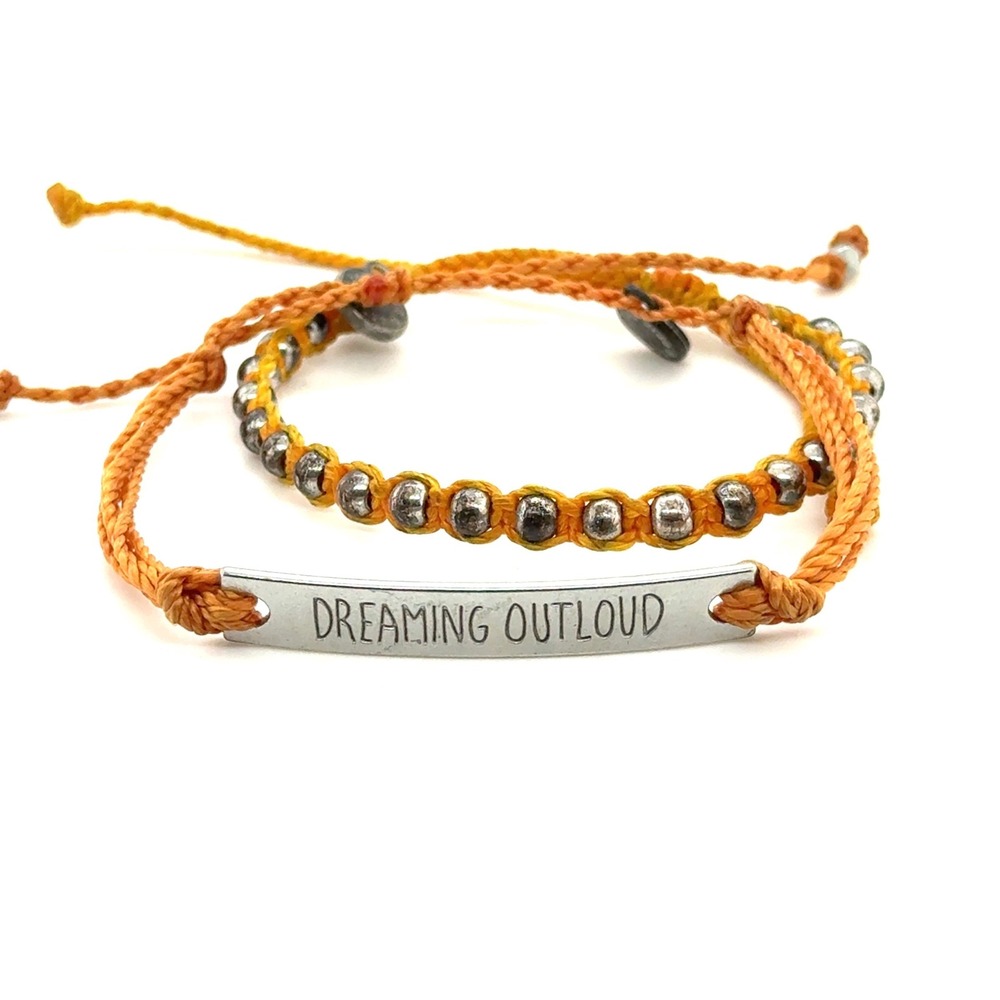 Pura Vida Dreaming Outloud Orange Yellow Woven Beaded Bracelet Set 2PC Stack